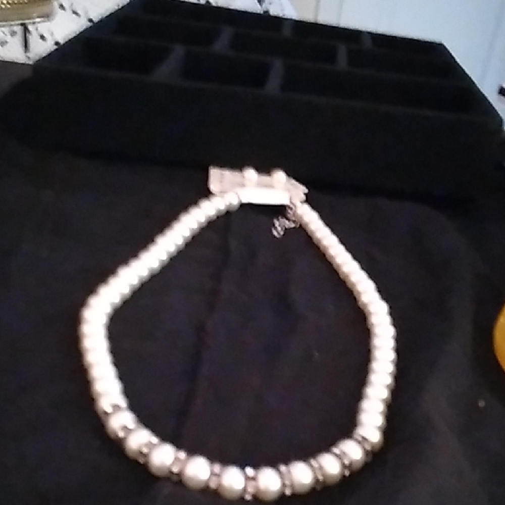 T&J Designs Classic White Pearl Necklace And EARRING SET